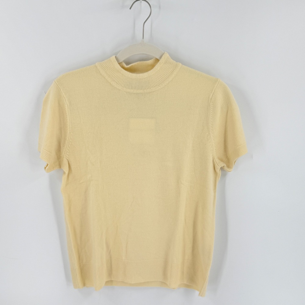 Sag Harbor Short Sleeve Mock Neck Knit Top Butter Yellow Small Preppy Pastel